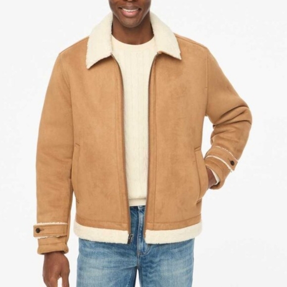 J. Crew Factory Sherpa Bomber Jacket - Camel Suede